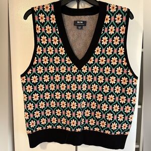 Maeve Vera Jacquard Sweater Vest in Navy Floral size large